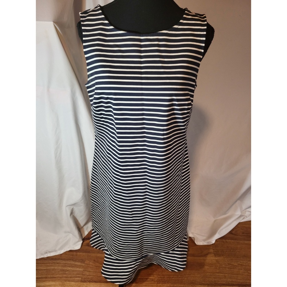 Lands' End Black and White Strapless Stripe Dress